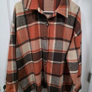 Plaid Flannel Button-Up Shacket With Side Pockets